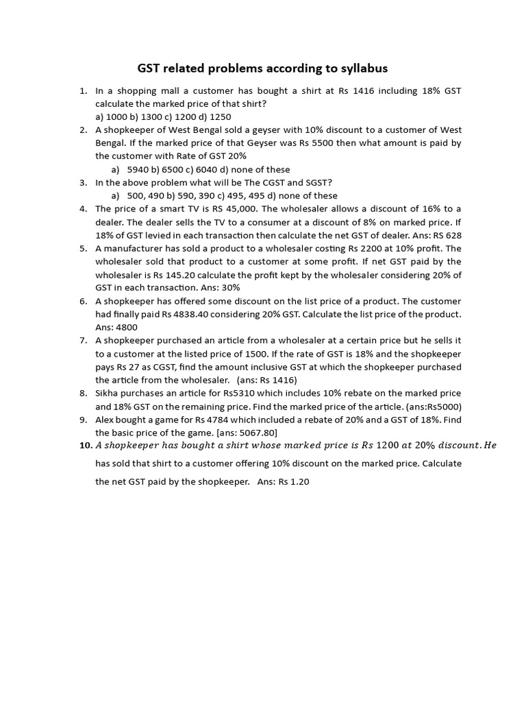 GST Calculation Problems and Solutions | PDF
