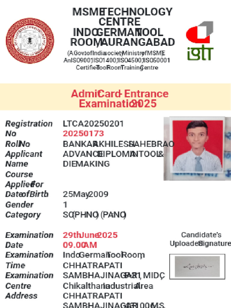 Admit Card Pdf