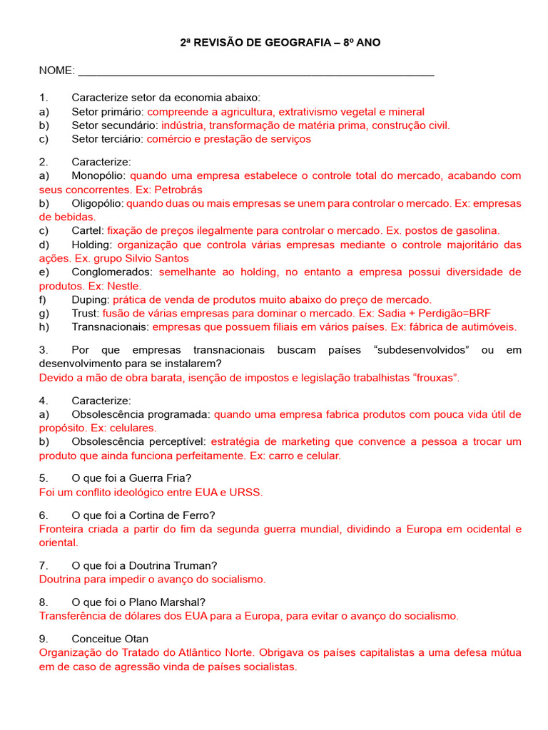 Revisão de Geografia: Setores e Guerra Fria | PDF | União Soviética ...