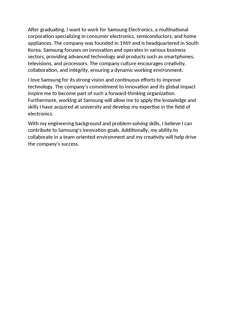Aspiring Engineer's Career at Samsung | PDF