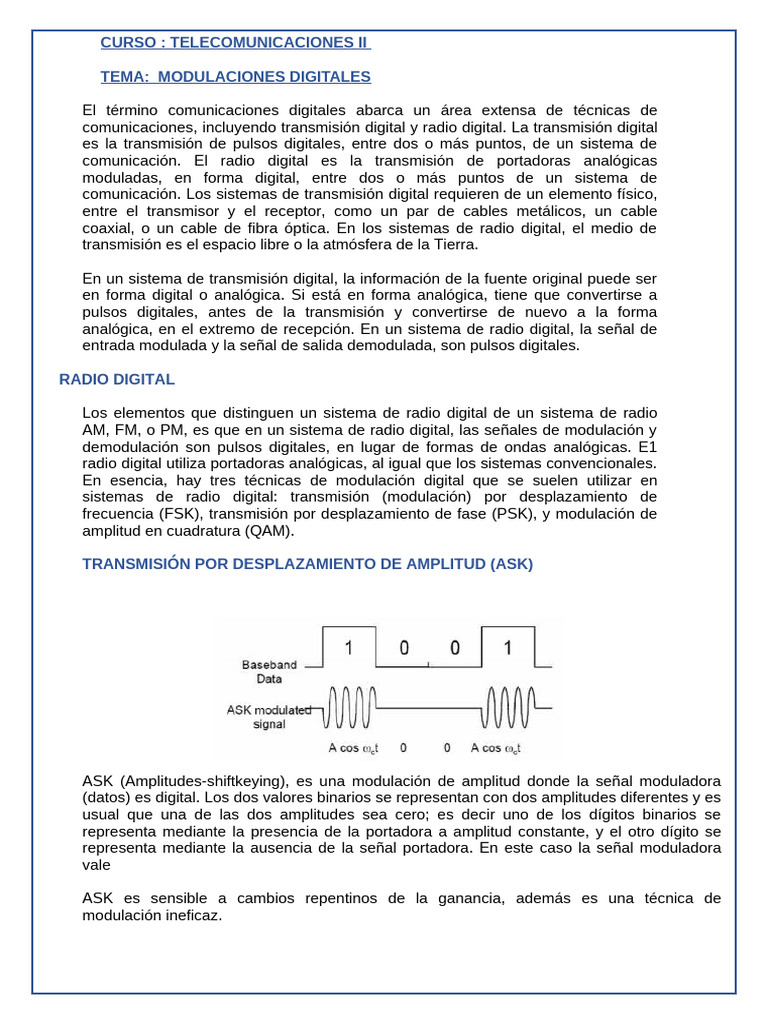 Modulación Digital en Telecomunicaciones | PDF | Modulación | Radio