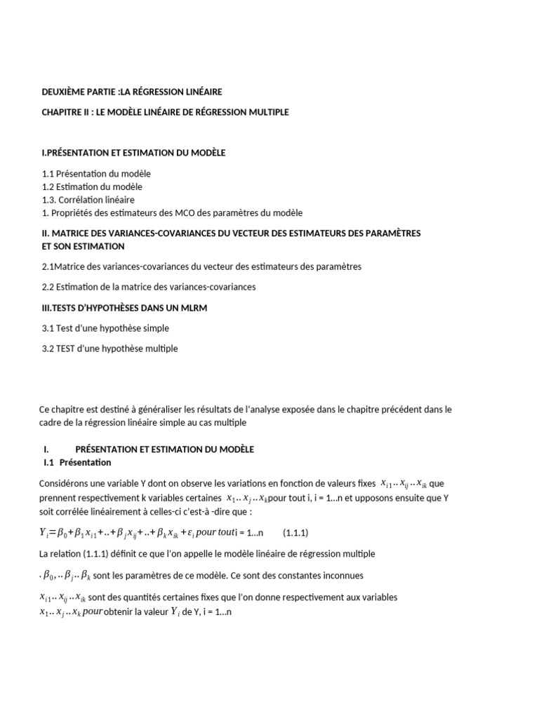 Modèle de Régression Linéaire Multiple | PDF | Analyse de régression ...