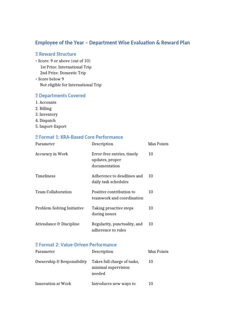 Employee of the Year Evaluation Plan | PDF | Business
