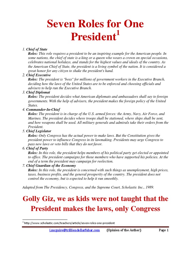 Seven Roles For One President Presidents Of The United States American Government