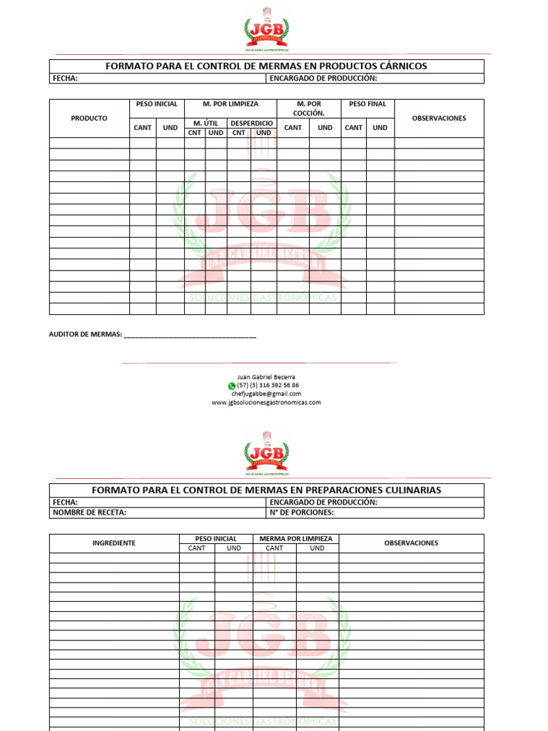 Formato de Control de Mermas en Alimentos | PDF | Alimentos | Cocina