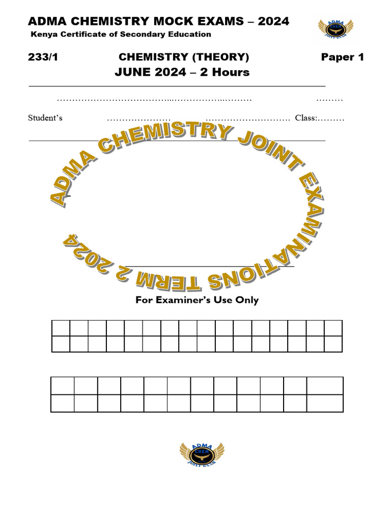 2024 ADMA Chemistry Mock Exam Paper | PDF | Chemical Bond | Molecules
