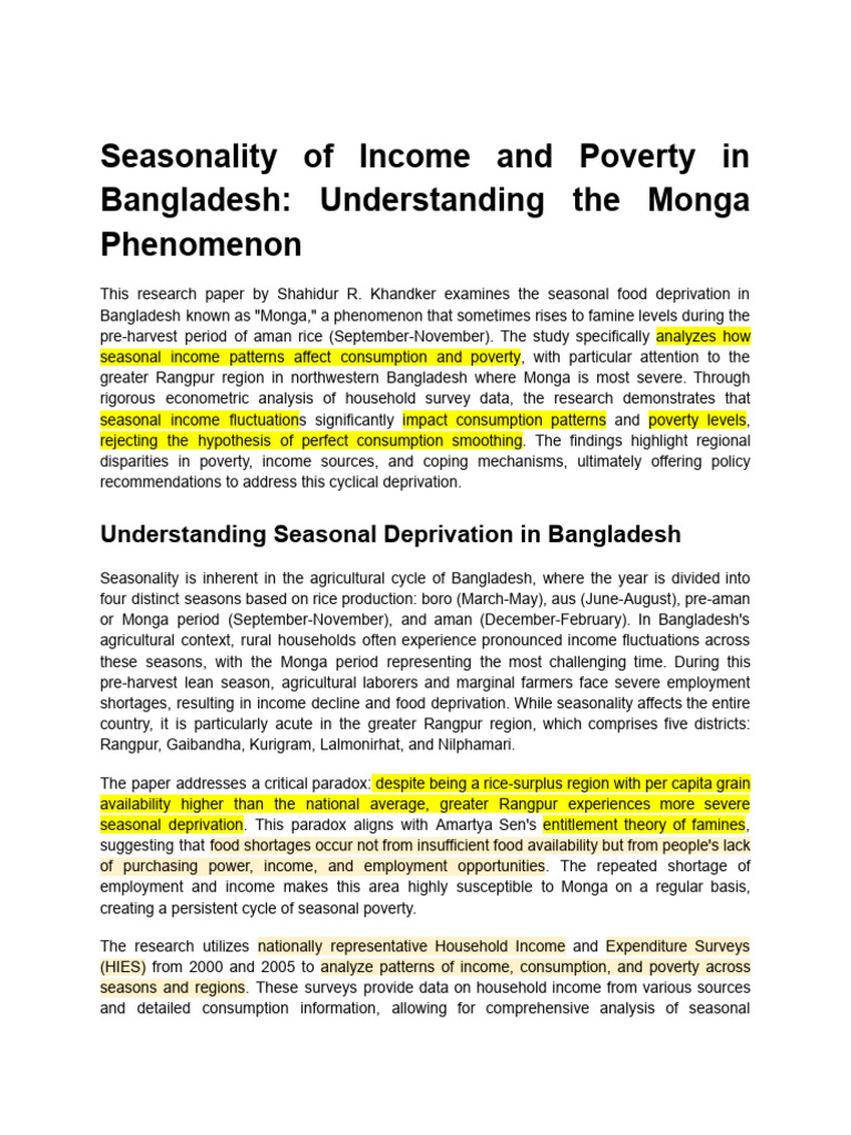 Seasonality of Income and Poverty in Bangladesh - Understanding The ...