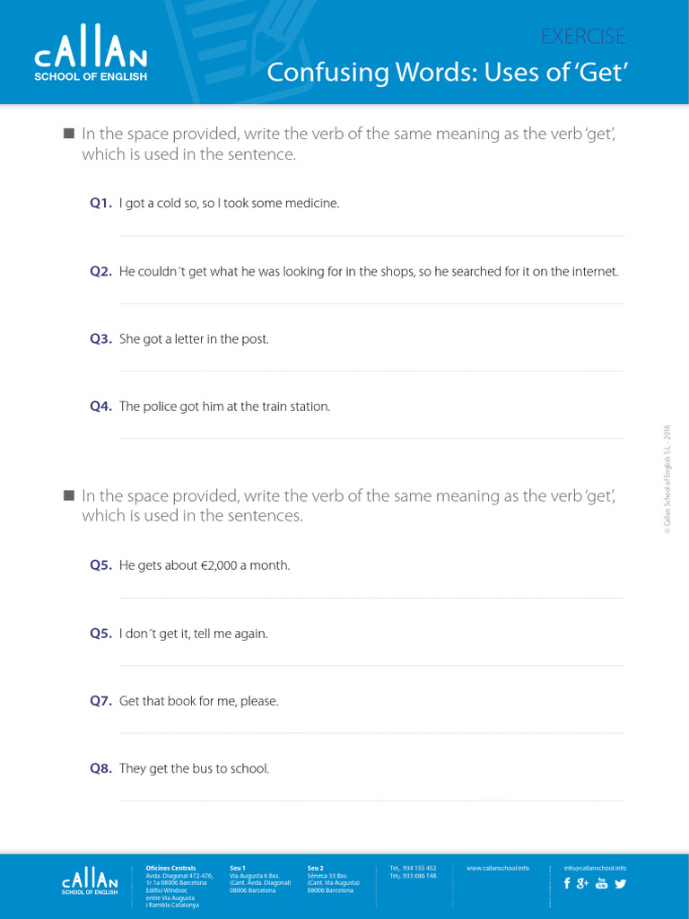 Uses of 'Get': English Exercise Guide | PDF