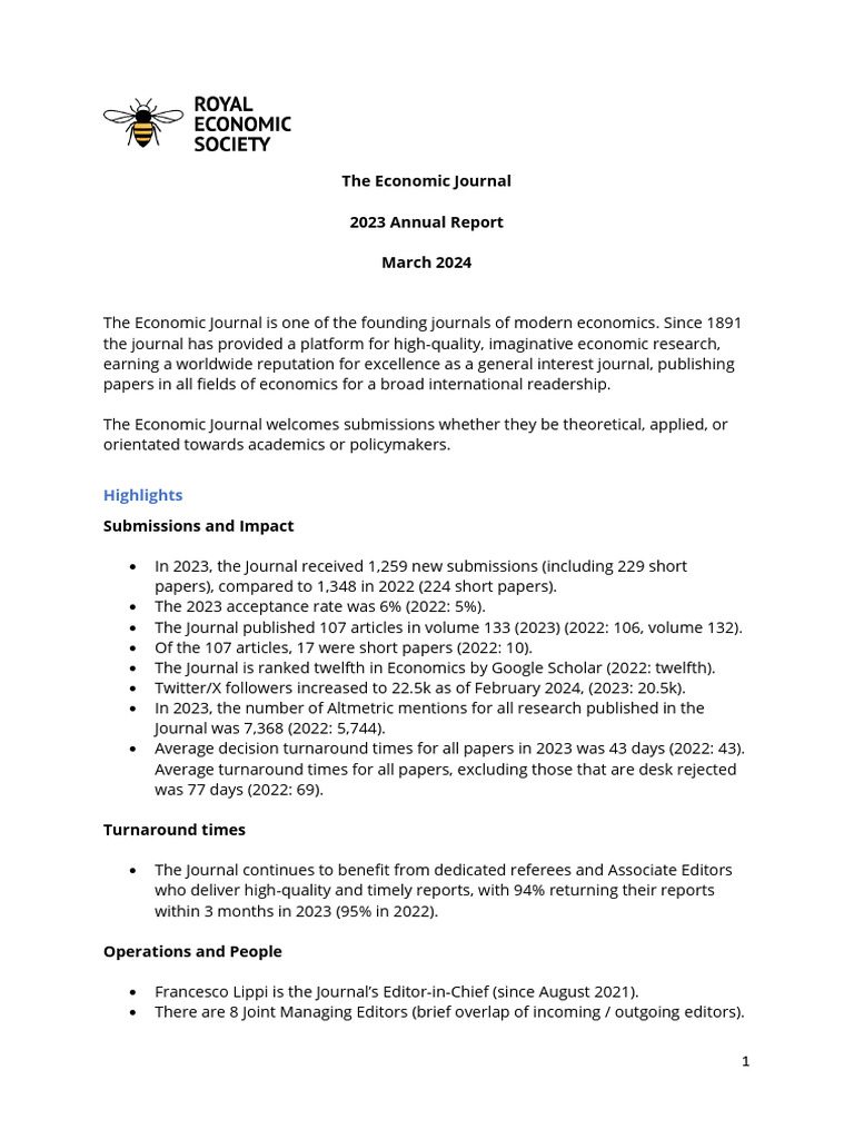 Economic Journal 2023 Annual Report | PDF | Academic Journal | Science