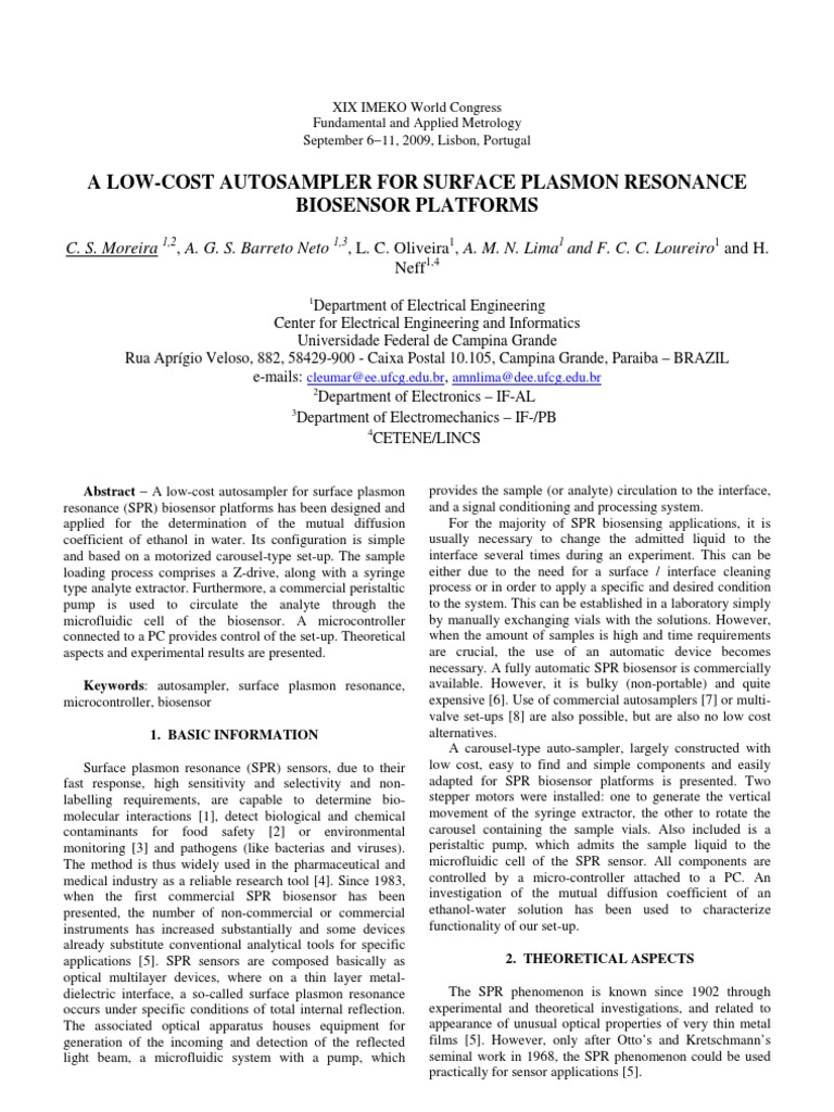Low Cost Auto Sampler | PDF | Surface Plasmon Resonance | Biosensor