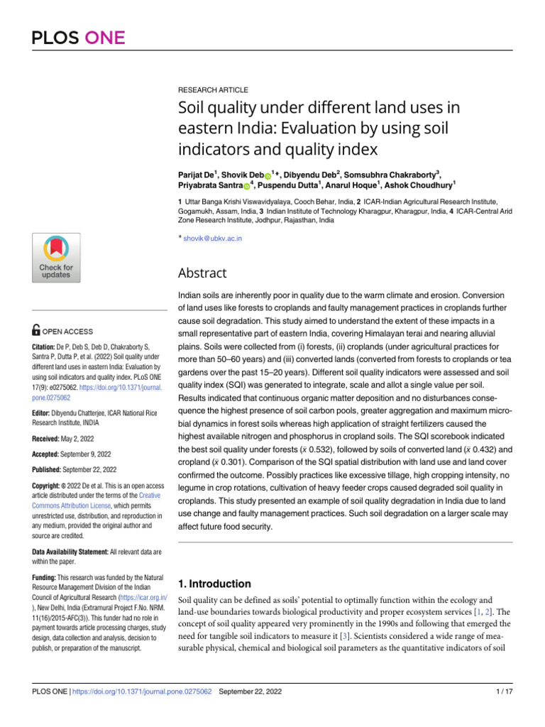 Soil Quality Assessment in Eastern India | PDF | Soil | Principal ...