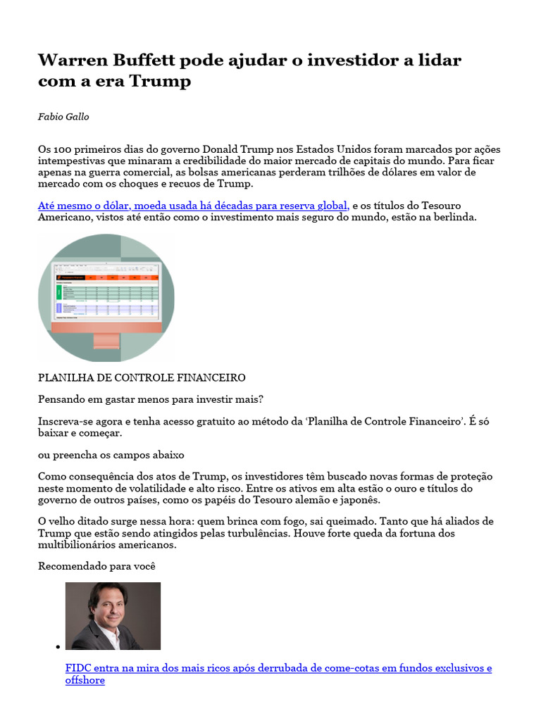 Lições de Buffett para Investir na Era Trump | PDF | Warren Buffett ...
