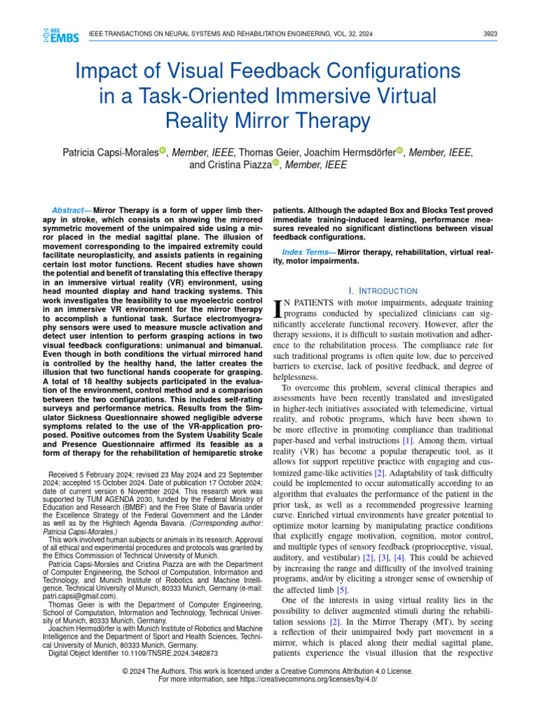 Visual Feedback in VR Mirror Therapy | PDF | Virtual Reality ...
