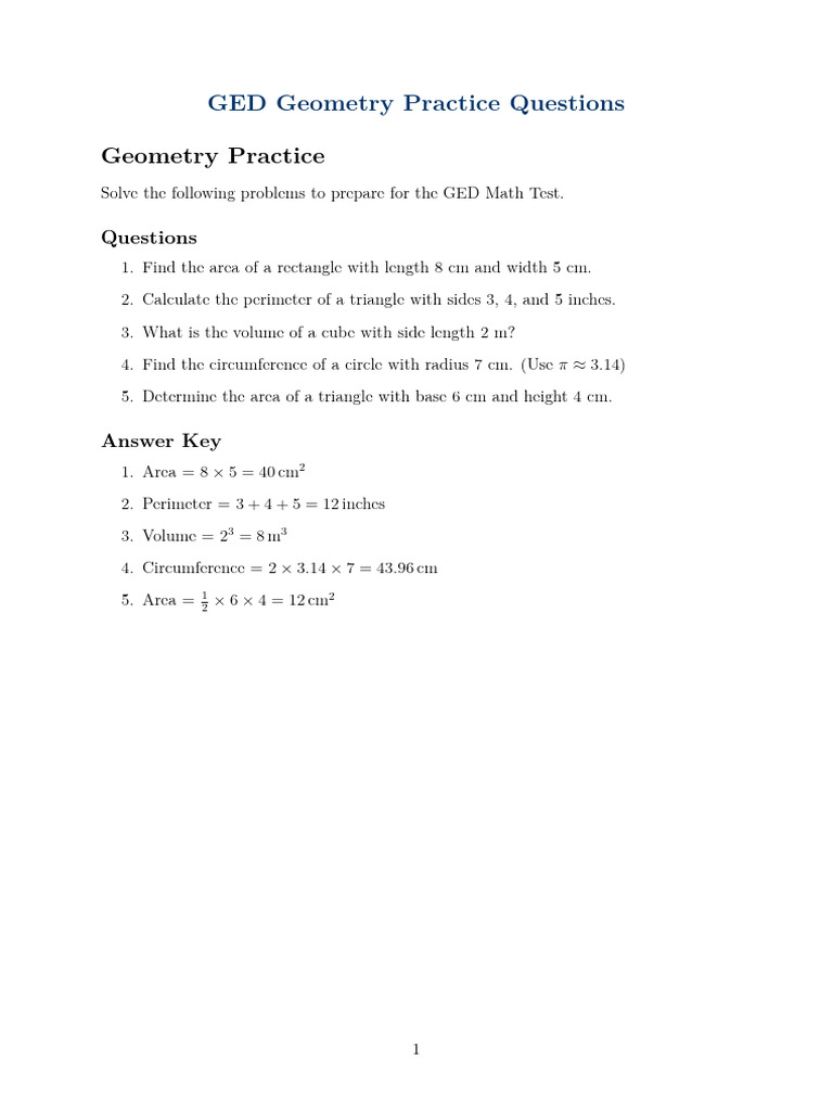 GED Geometry Practice Questions | PDF