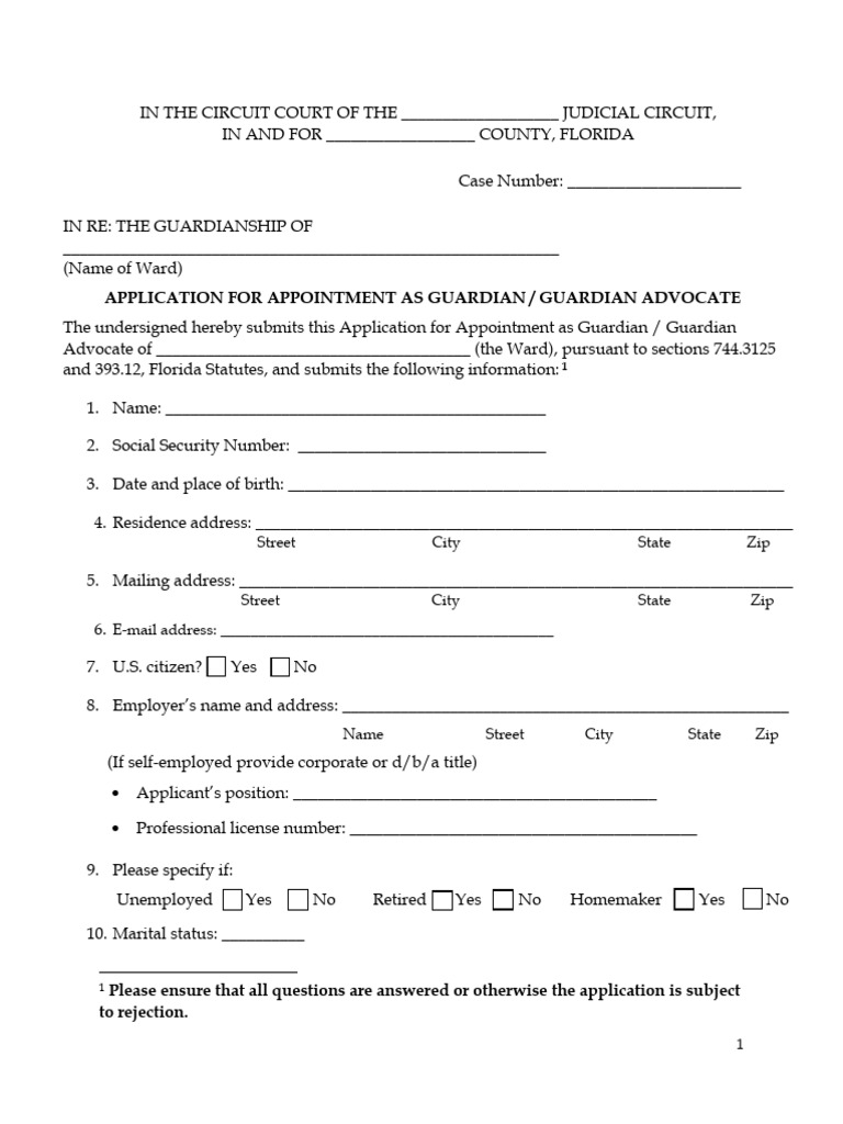 Florida Guardianship Application Form | PDF | Felony | Nolo Contendere