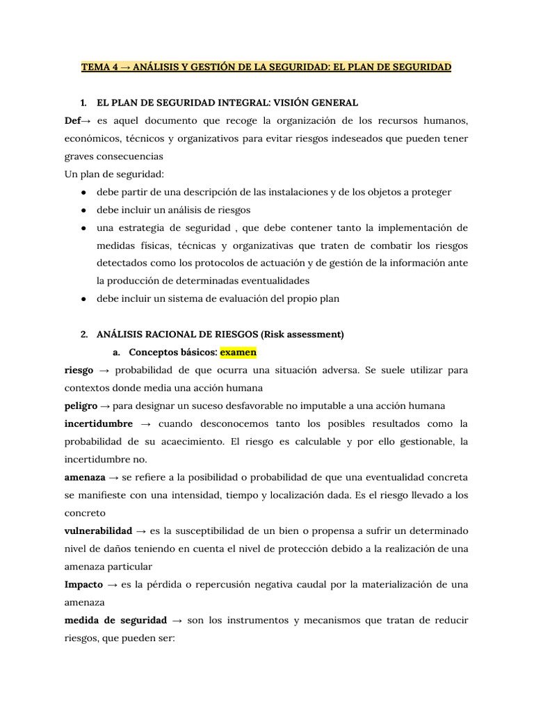 Plan de Seguridad Integral: Análisis y Gestión | PDF | Riesgo | La ...