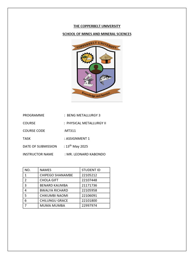 MT 311 Assignment (One) Final Draft | PDF | Fatigue (Material) | Fracture