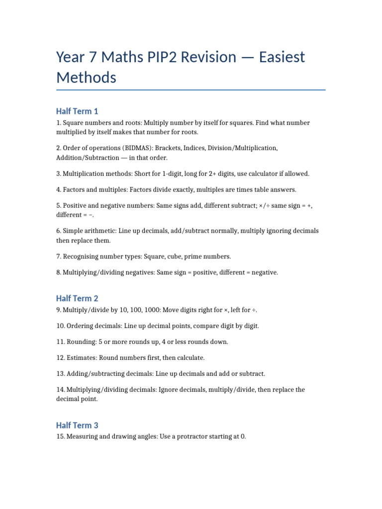 Year 7 Maths Revision Guide | PDF