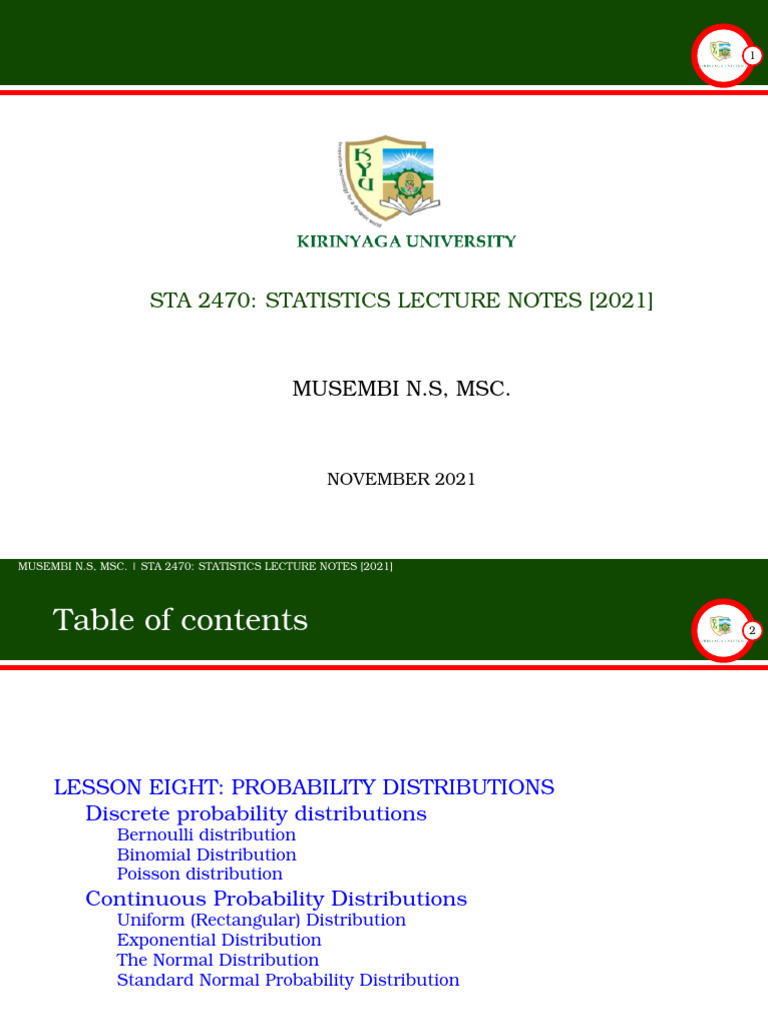 Probability Distributions Lecture Notes | PDF | Probability ...