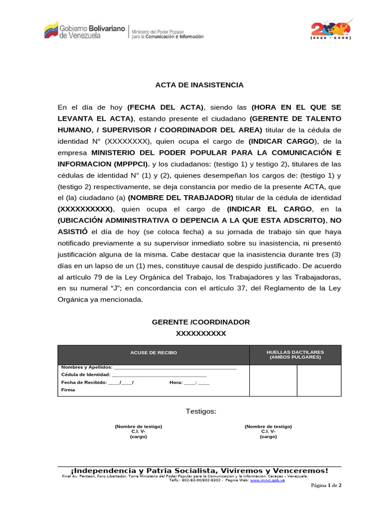 Acta de Inasistencia Laboral | PDF | Gobierno