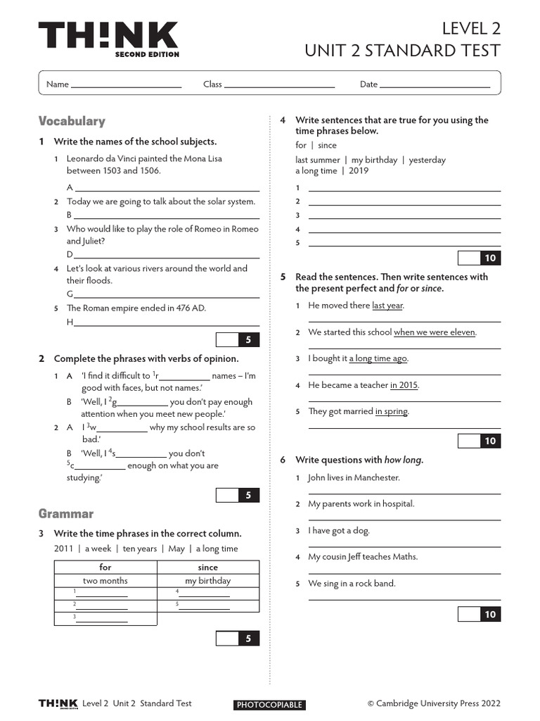 Level 2 Unit 2 Standard Test Guide | PDF | Phrase | Linguistics