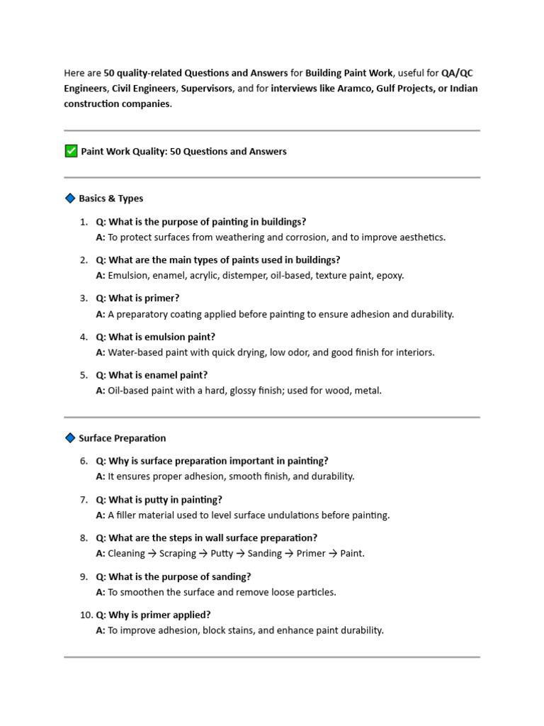 QA/QC Painting: 50 Q&A Guide | PDF | Paint | Acrylic Paint