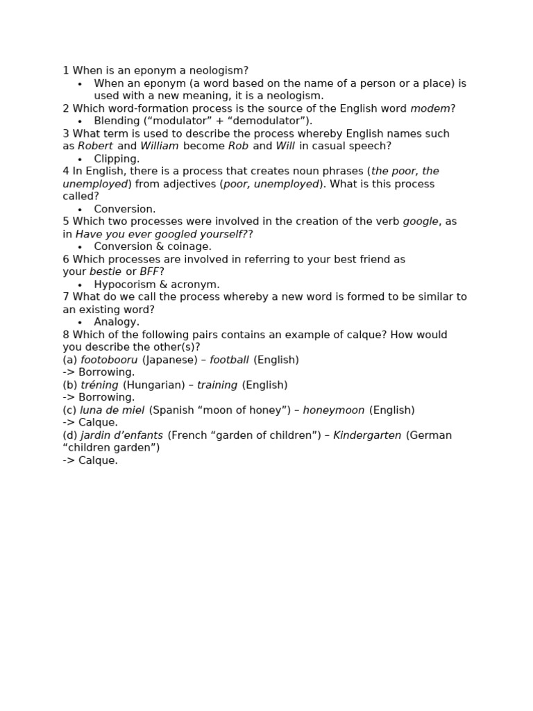 Word Formation Processes in English | PDF | English Language | Verb