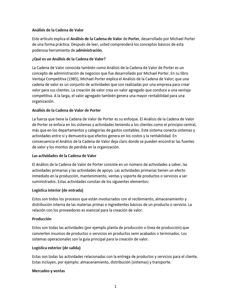 Análisis de La Cadena de Valor | PDF | Cadena de valor | Logística