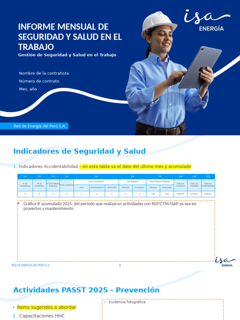 Informe Mensual de Seguridad Laboral REP | PDF