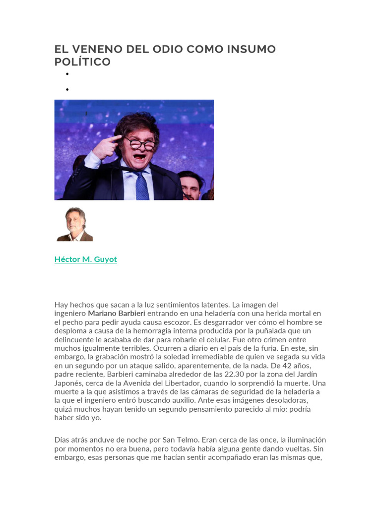 El veneno del odio en la política argentina | PDF