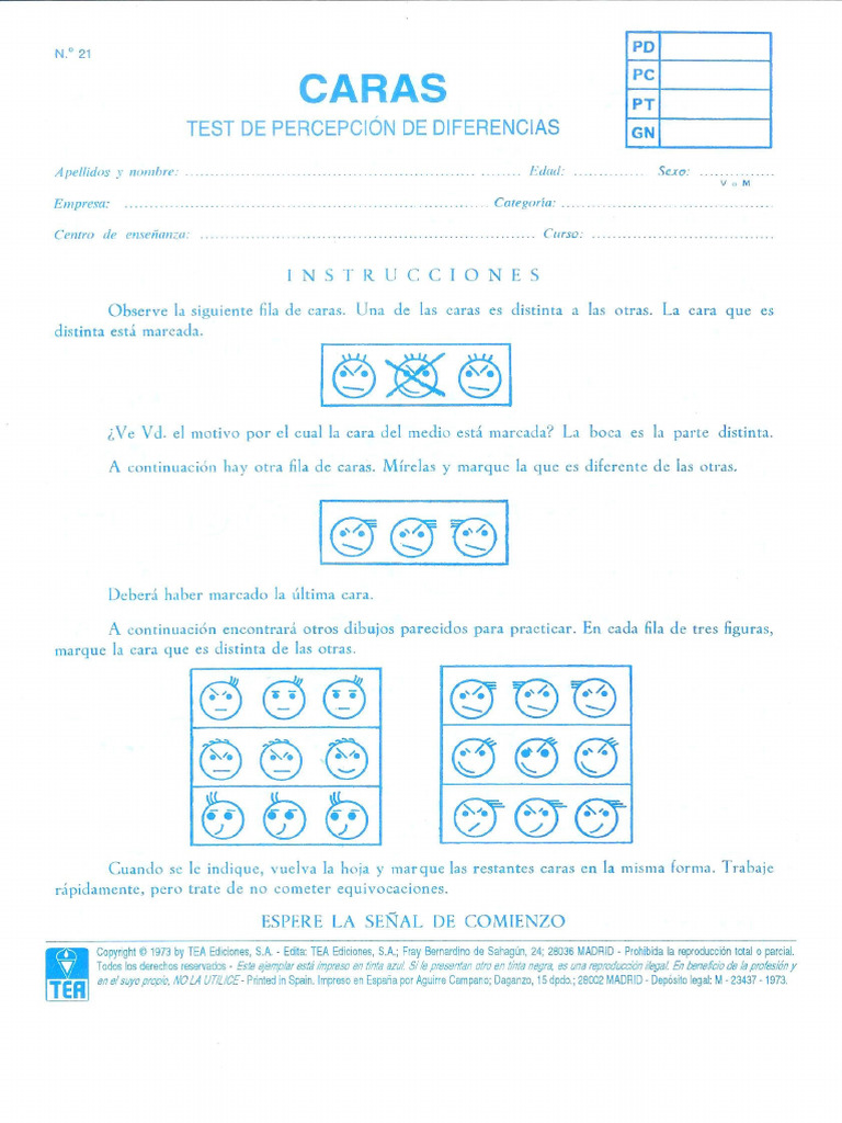 Cuadernillo Test de Caras | PDF