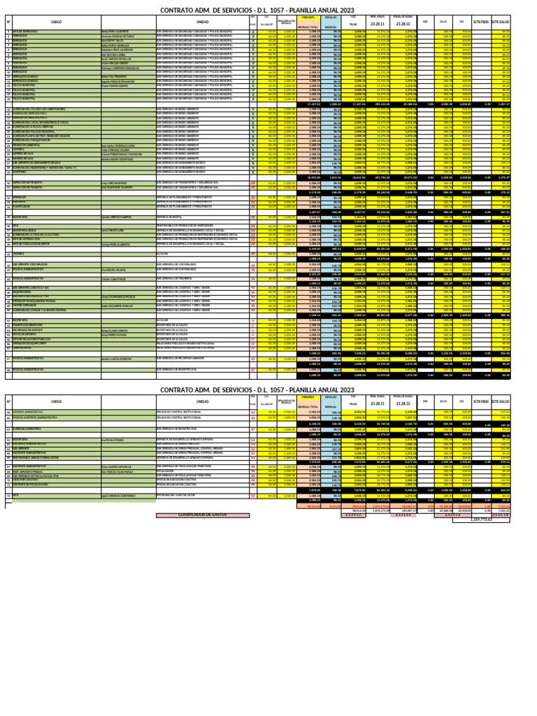 Planilla Anual de Servicios 2023 | PDF