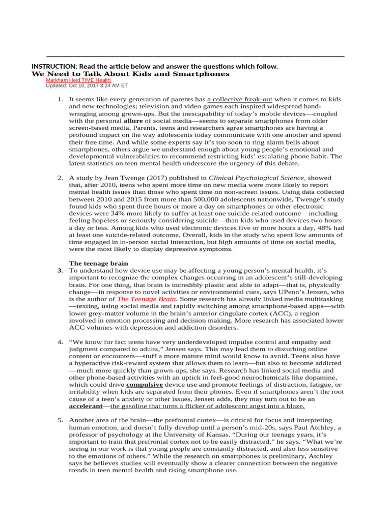 Impact of Smartphones on Teen Mental Health | PDF | Adolescence ...