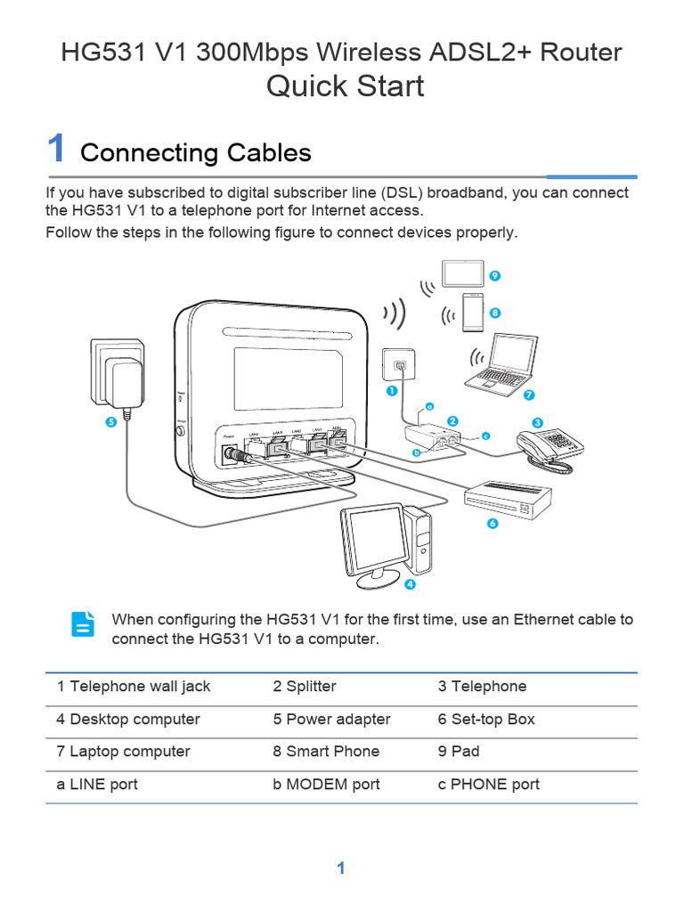 HG531 V1 Router Quick Start Guide | PDF | Digital Subscriber Line ...