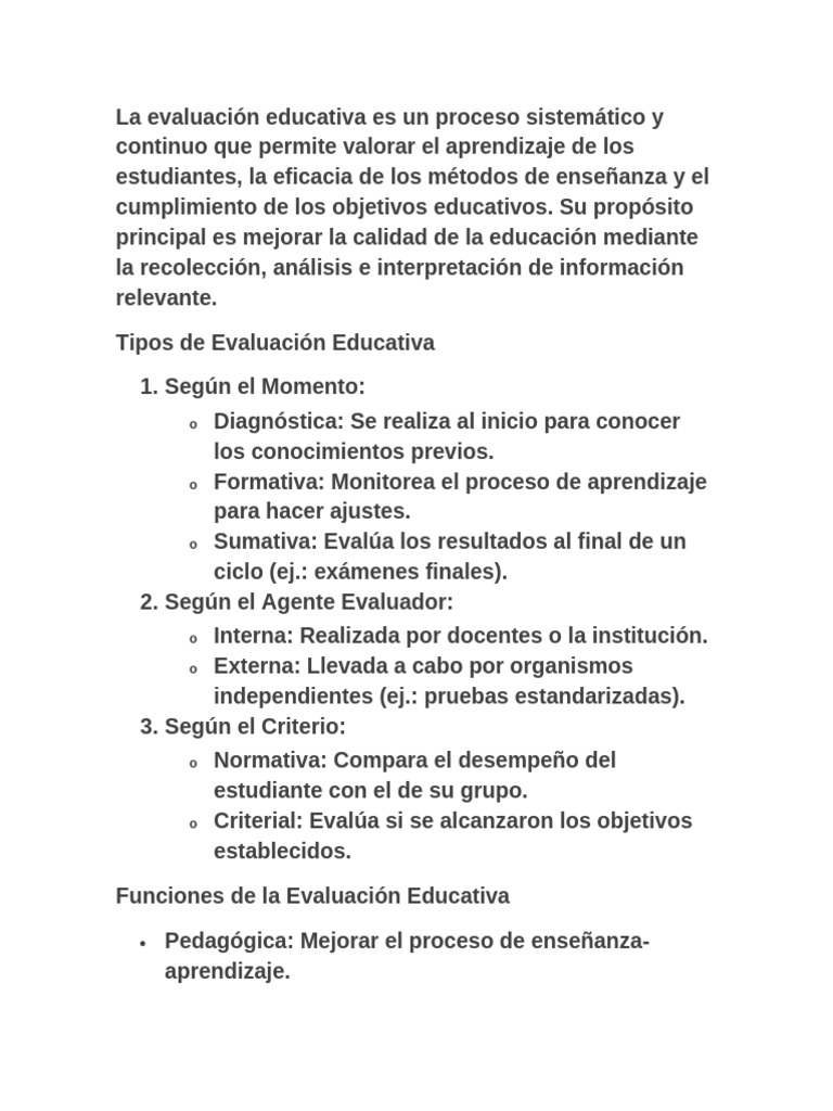 Tipos y Funciones de la Evaluación Educativa | PDF