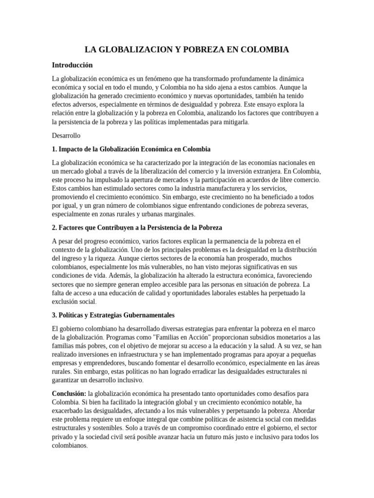 Globalización y Pobreza en Colombia | PDF | Pobreza | Pobreza e indigencia