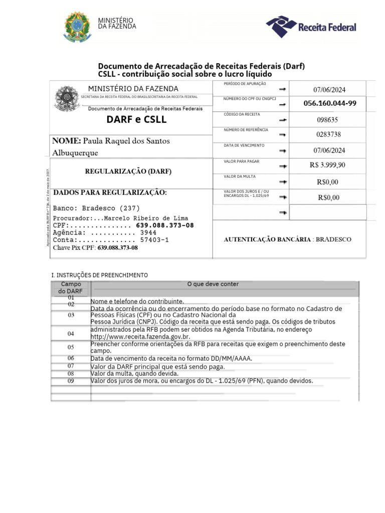 Instruções para Preenchimento do DARF CSLL | PDF | Brasil
