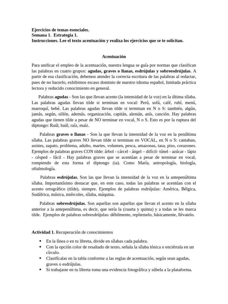 Acentuación y ejercicios prácticos | PDF | Fonética | Lingüística