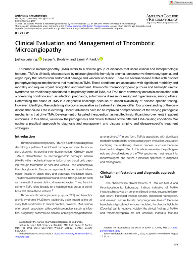 Management of Thrombotic Microangiopathy | PDF | Immunology | Blood