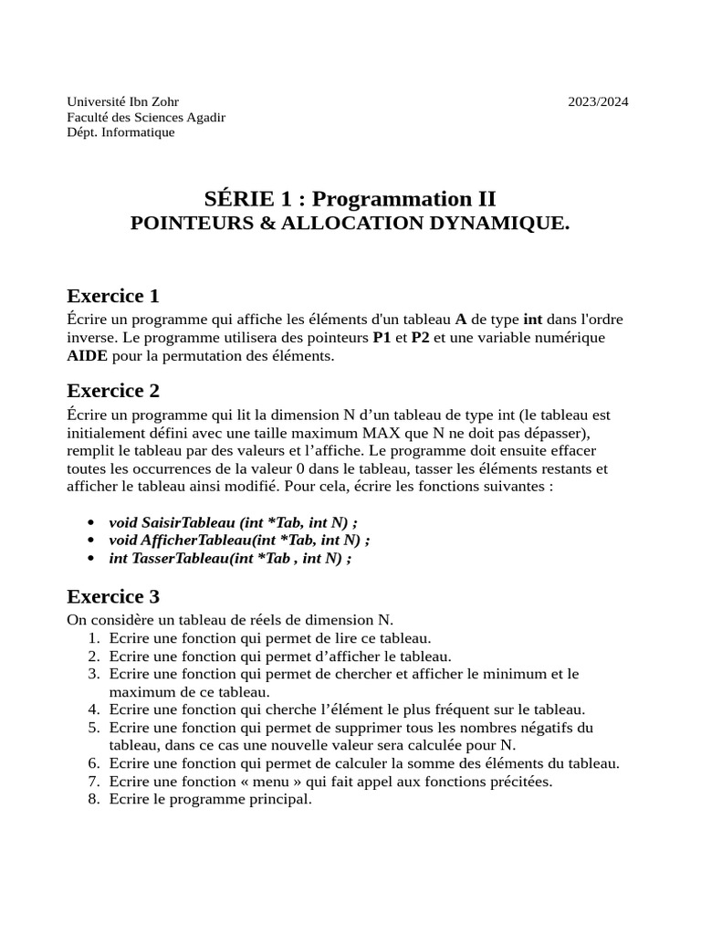 Programmation II : Pointeurs et Tableaux | PDF | Pointeur ...
