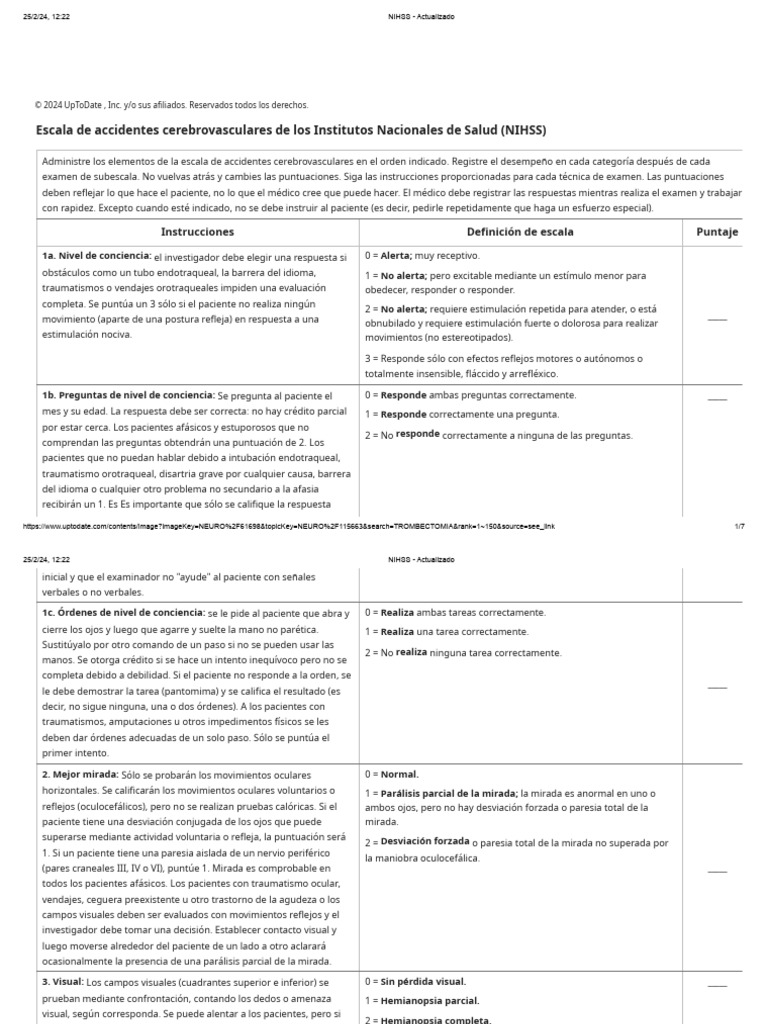 Escala NIHSS para Evaluación de ACV | PDF | Afasia | Discapacidad visual
