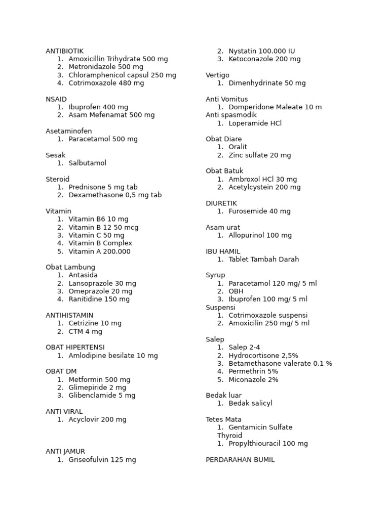 List Obat | PDF | Pharmacology | World Health Organization