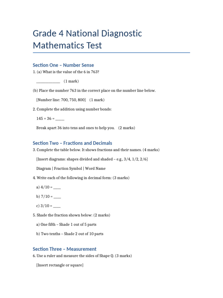 Grade 4 Math Diagnostic Test Guide | PDF