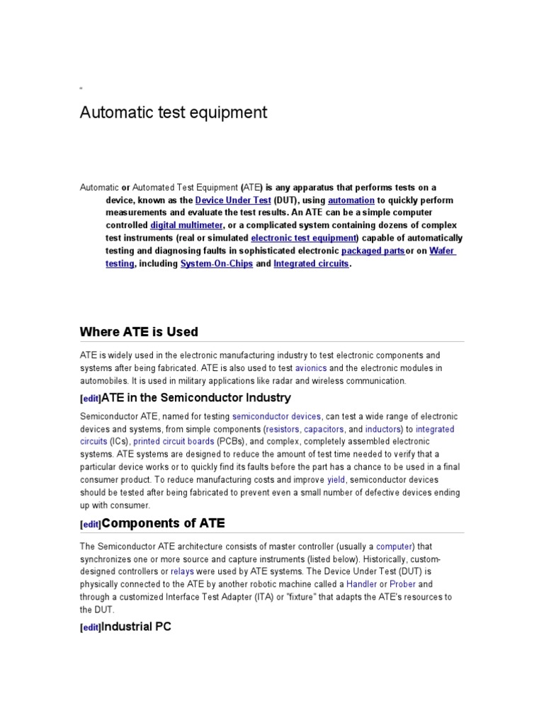 Automatic Test Equipment PDF Equipment Engineering