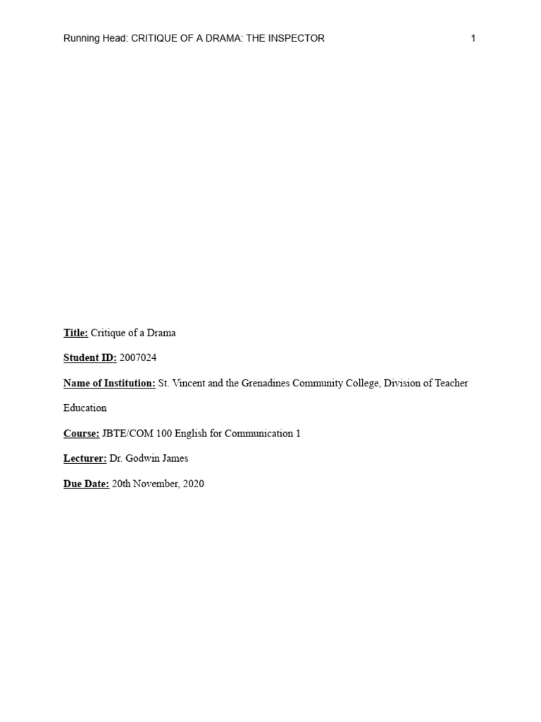 Critique of The Drama - The Inspector.... Azuba Jacobs | PDF