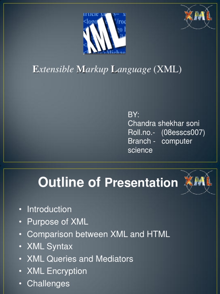 Extensible Markup Language (XML) BY Chandra Shekhar Soni Roll No