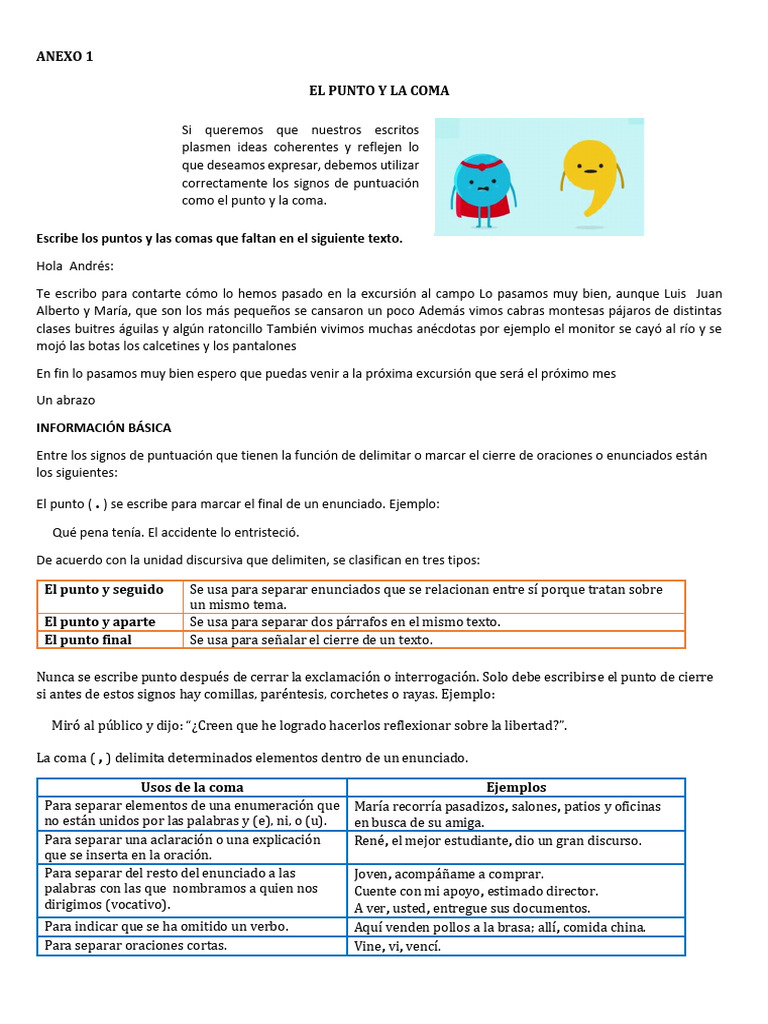 Uso del Punto y la Coma en Primaria | PDF | Coma | Puntuación