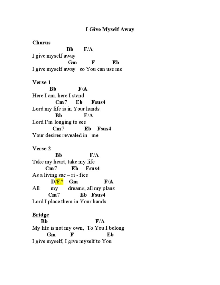 I Give Myself Away Chords Song Structure Musical Forms