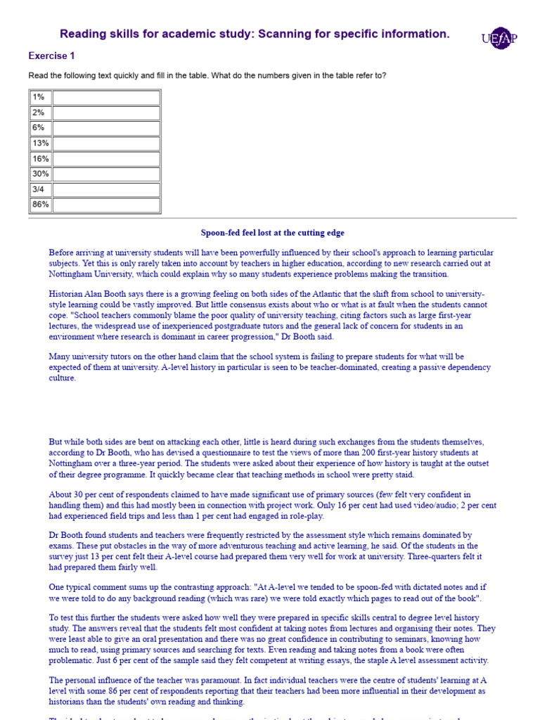 Academic Reading Skills: Transition Challenges | PDF | Teachers ...