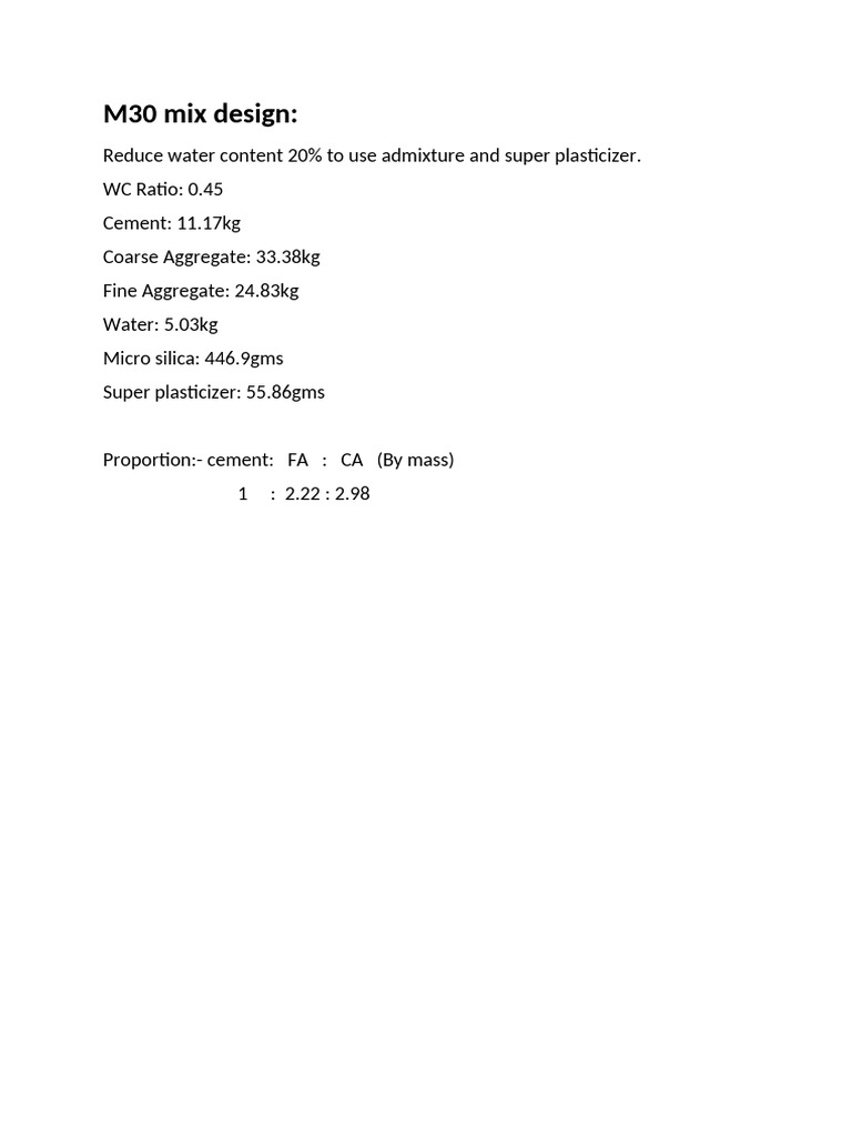 M30 Mix Design Water-Cement Ratio | PDF